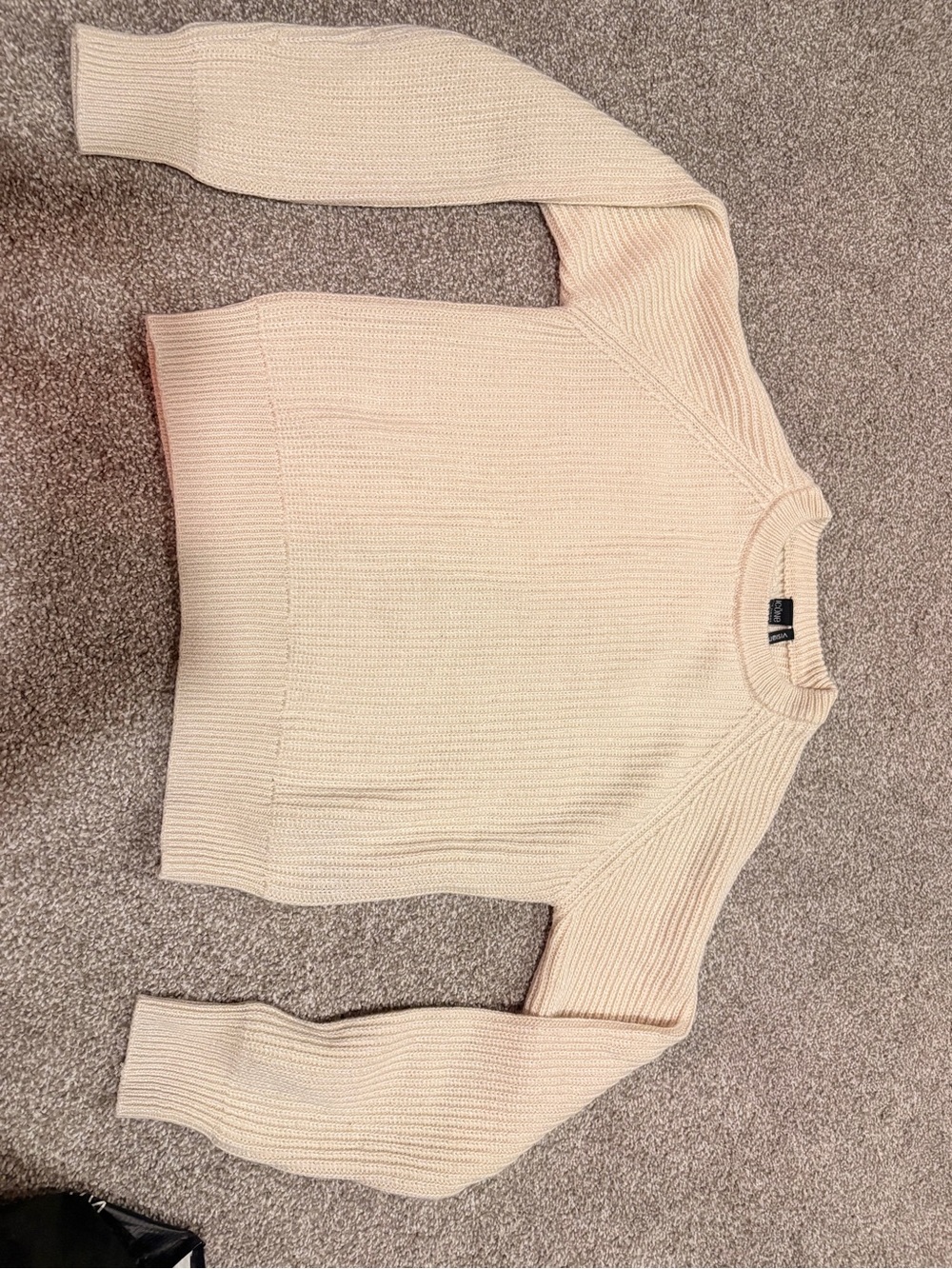 Simons Cream Ribbed Crewneck Sweater